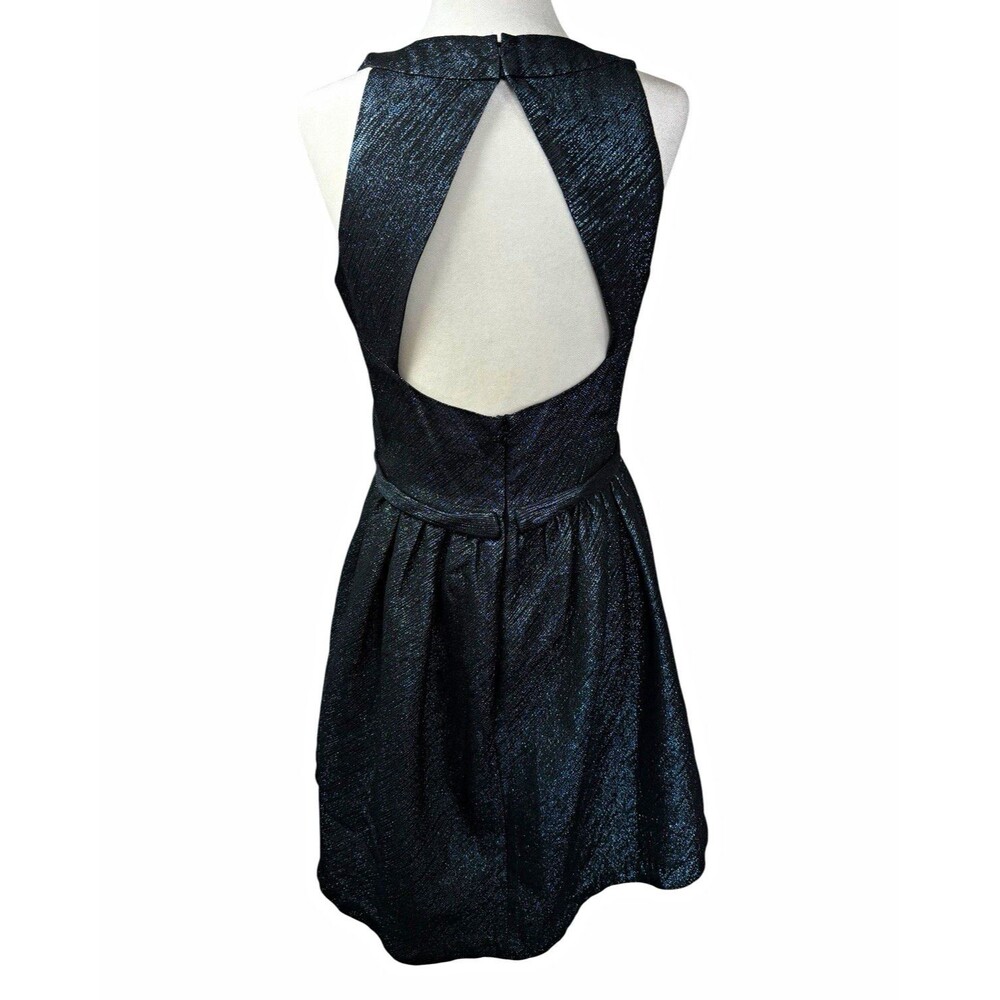 Parker Claudette Metallic Shimmer Fit & Flare Cocktail Dress - Size S Gunmetal - Picture 2 of 10